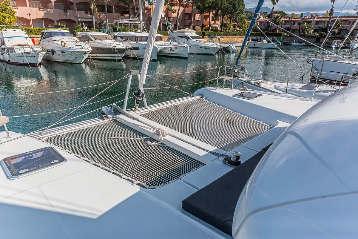 Deck of Almalù, a Lagoon 42 catamaran at Tonnarella, Italy