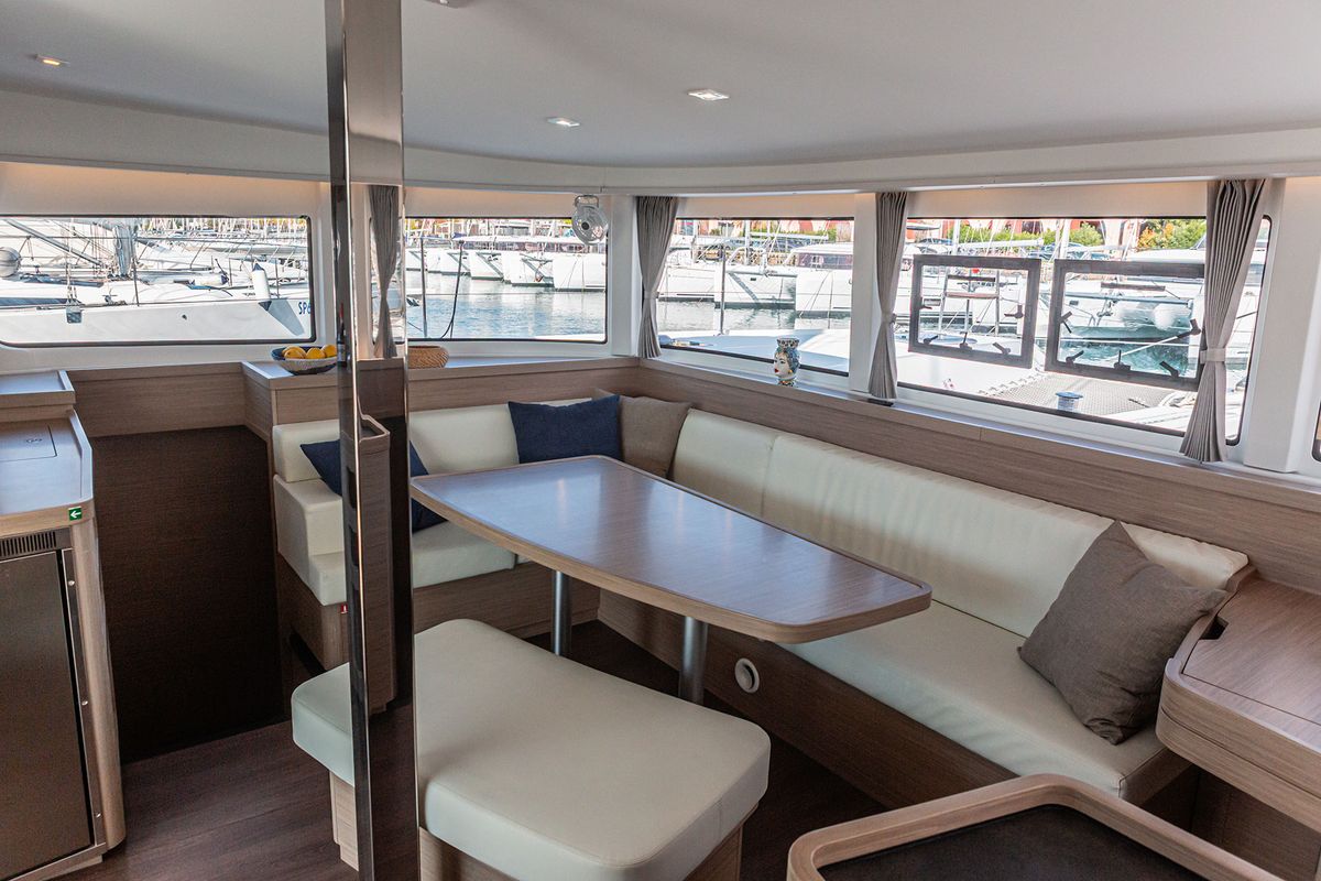 Salon of Almalù, a Lagoon 42 catamaran at Tonnarella, Italy