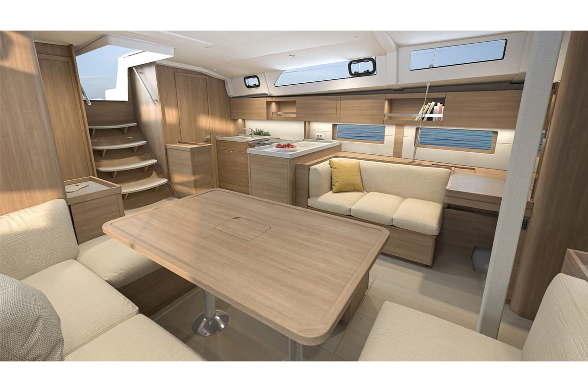 Salon of OFFLINE, a Beneteau Oceanis 47 sailboat at Athens, Greece