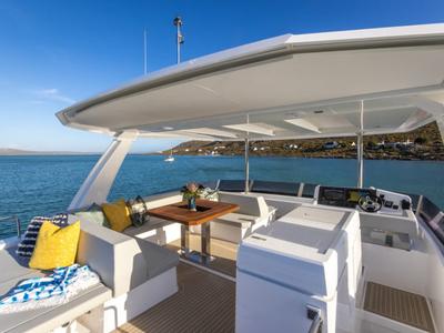 Deck of Premium, a Leopard 46PC catamaran at Cogolin, France