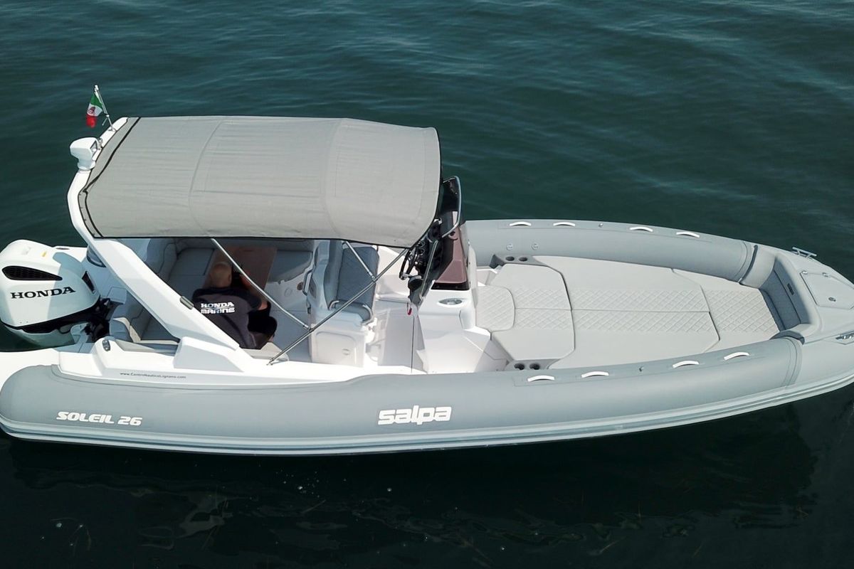 Deck of Salpa, a Salpa Soleil 26 motorboat at Grad Vodice, Croatia