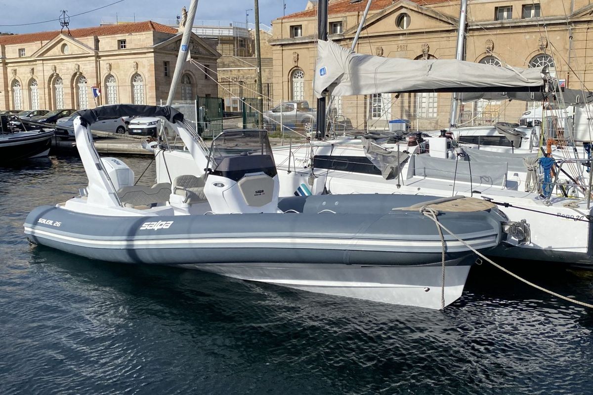 Exterior view of Salpa, a Salpa Soleil 26 motorboat at Grad Vodice, Croatia