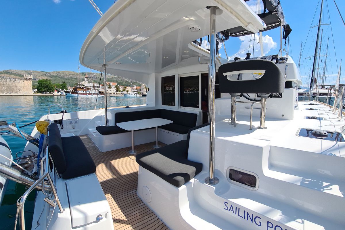 Deck of Sailing Point, a Lagoon 40 catamaran at Split, Croatia
