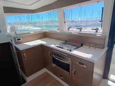 Galley of BETA, a Bali 4.2 catamaran at Capo d'Orlando, Italy