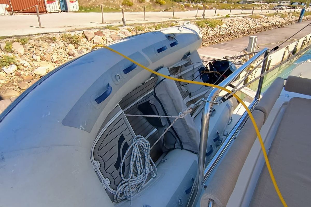 Deck of BETA, a Bali 4.2 catamaran at Capo d'Orlando, Italy
