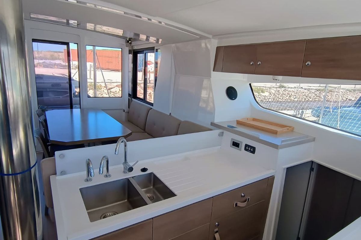 Galley of BETA, a Bali 4.2 catamaran at Capo d'Orlando, Italy