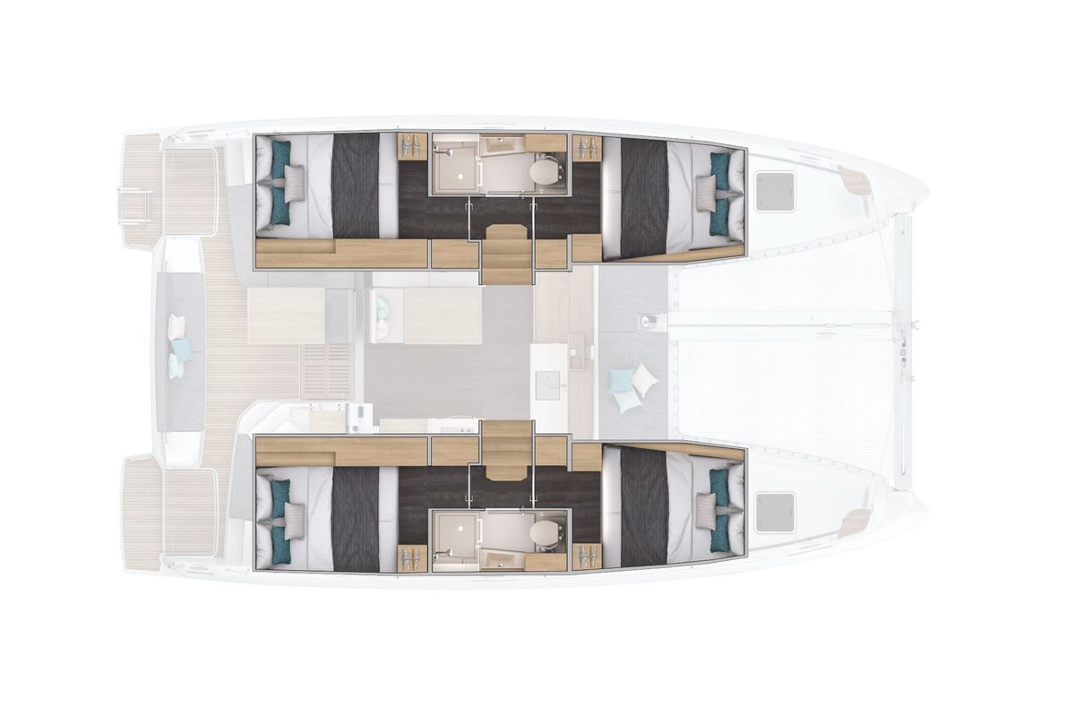 Floor plan of New 2026, a Lagoon 38 catamaran at Capo d'Orlando, Italy