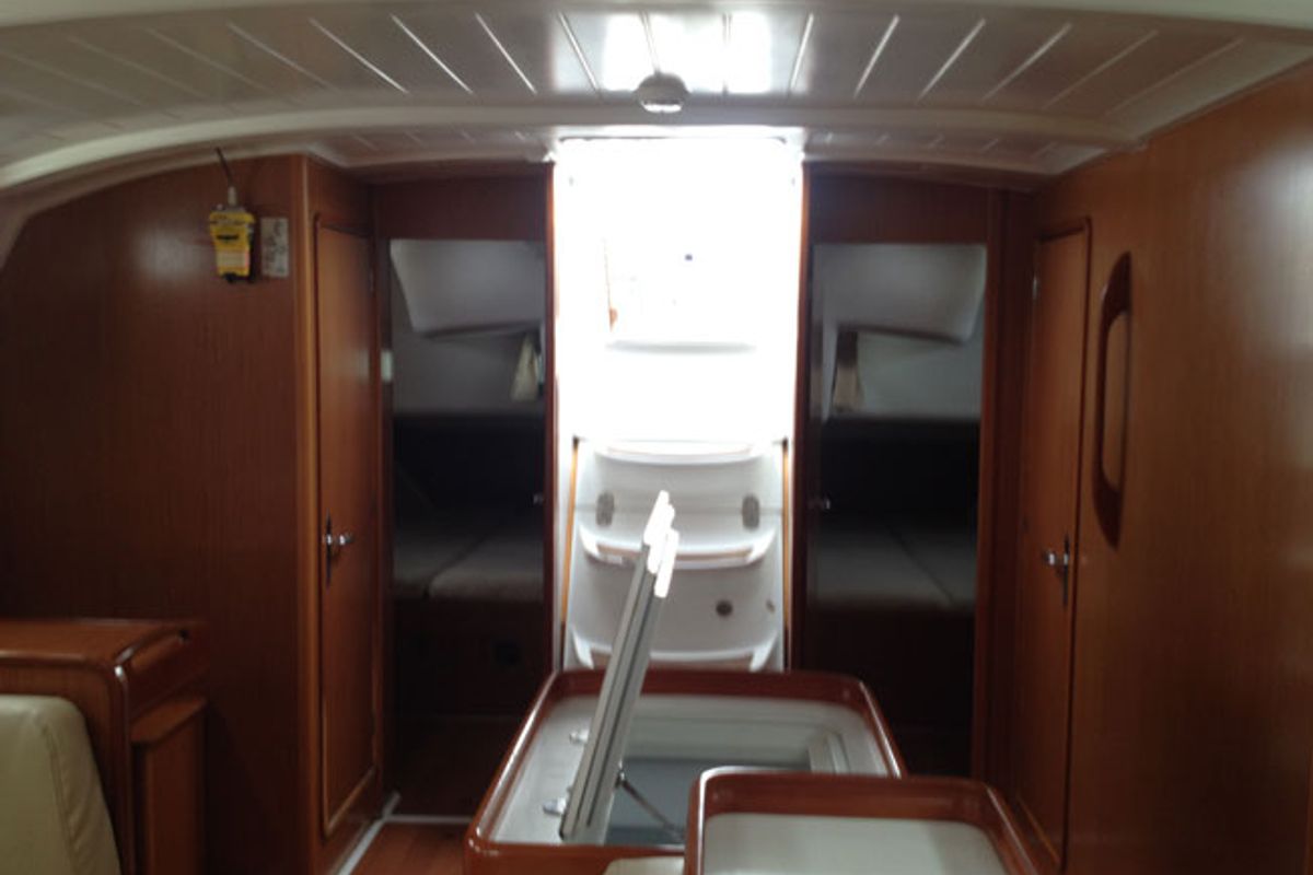 Salon of Triton, a Beneteau Cyclades 50.5 sailboat at Gouvia, Greece