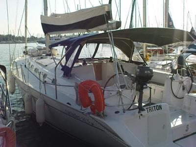 Cockpit of Triton, a Beneteau Cyclades 50.5 sailboat at Gouvia, Greece