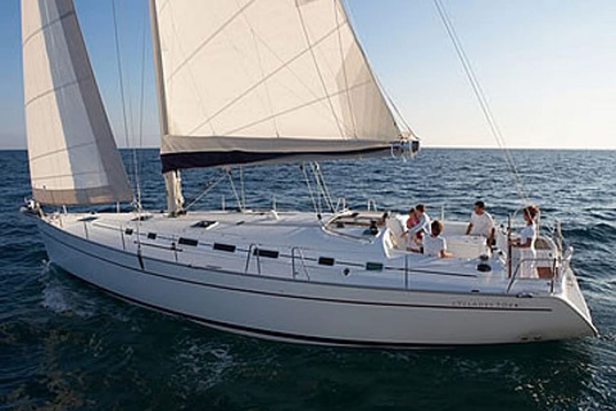 Exterior view of Triton, a Beneteau Cyclades 50.5 sailboat at Gouvia, Greece