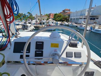 Cockpit of Stairway To Heaven, a Bali 4.2 catamaran at Zadar, Croatia