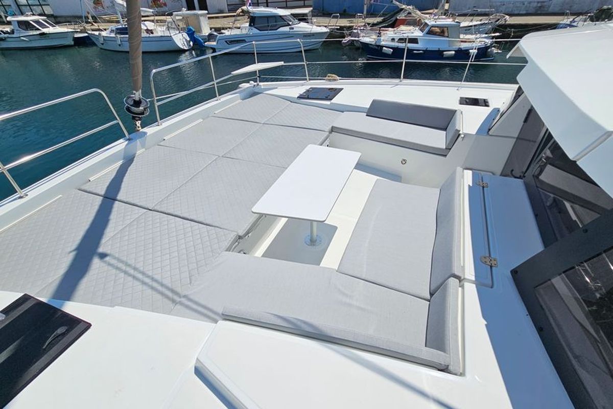 Deck of Stairway To Heaven, a Bali 4.2 catamaran at Zadar, Croatia