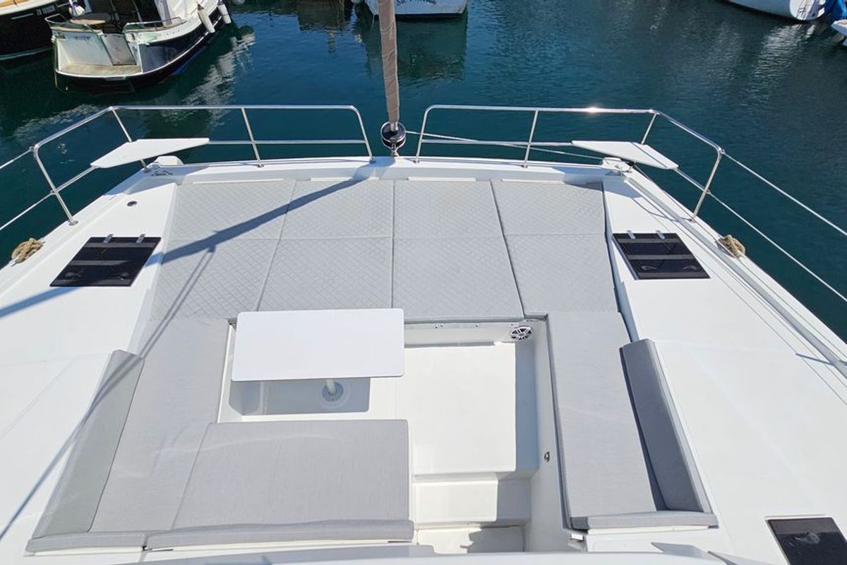 Deck of Stairway To Heaven, a Bali 4.2 catamaran at Zadar, Croatia