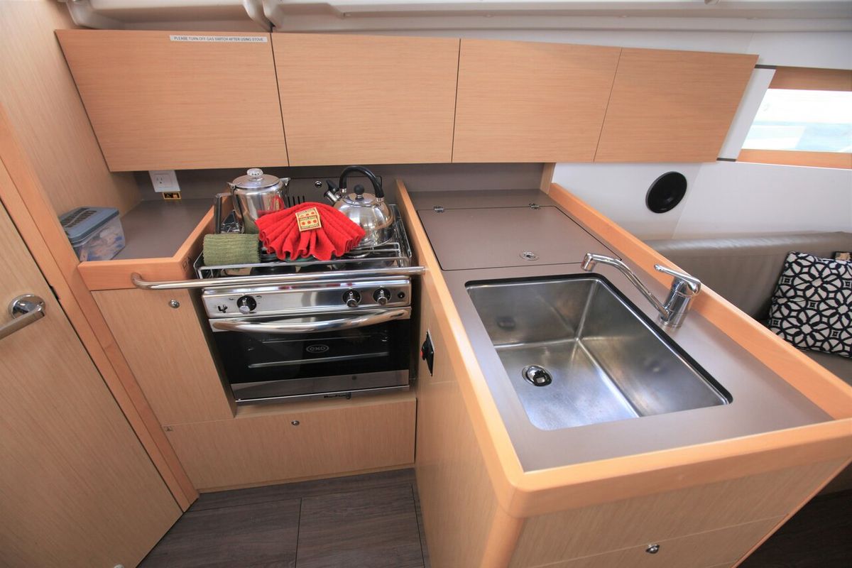 Galley of Cozmo, a Beneteau Oceanis 35.1 sailboat at Road Town, British Virgin Islands