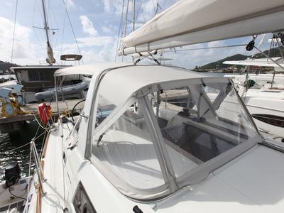 Cockpit of Cozmo, a Beneteau Oceanis 35.1 sailboat at Road Town, British Virgin Islands