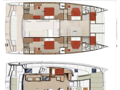 Floor plan of New Horizons 4, a Bali 5.8 catamaran at Athens, Greece