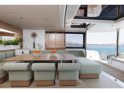 Deck of New Horizons 4, a Bali 5.8 catamaran at Athens, Greece