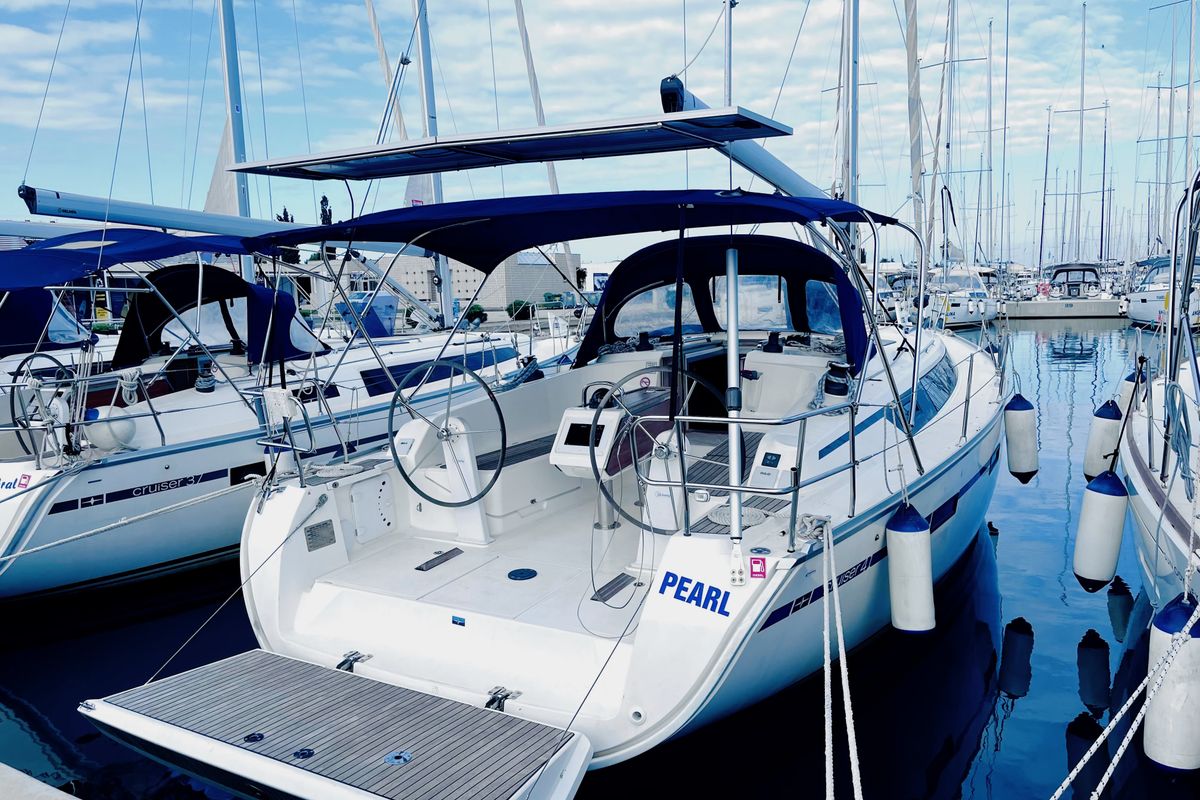 Exterior view of Pearl, a Bavaria Cruiser 41 sailboat at Općina Sukošan, Croatia