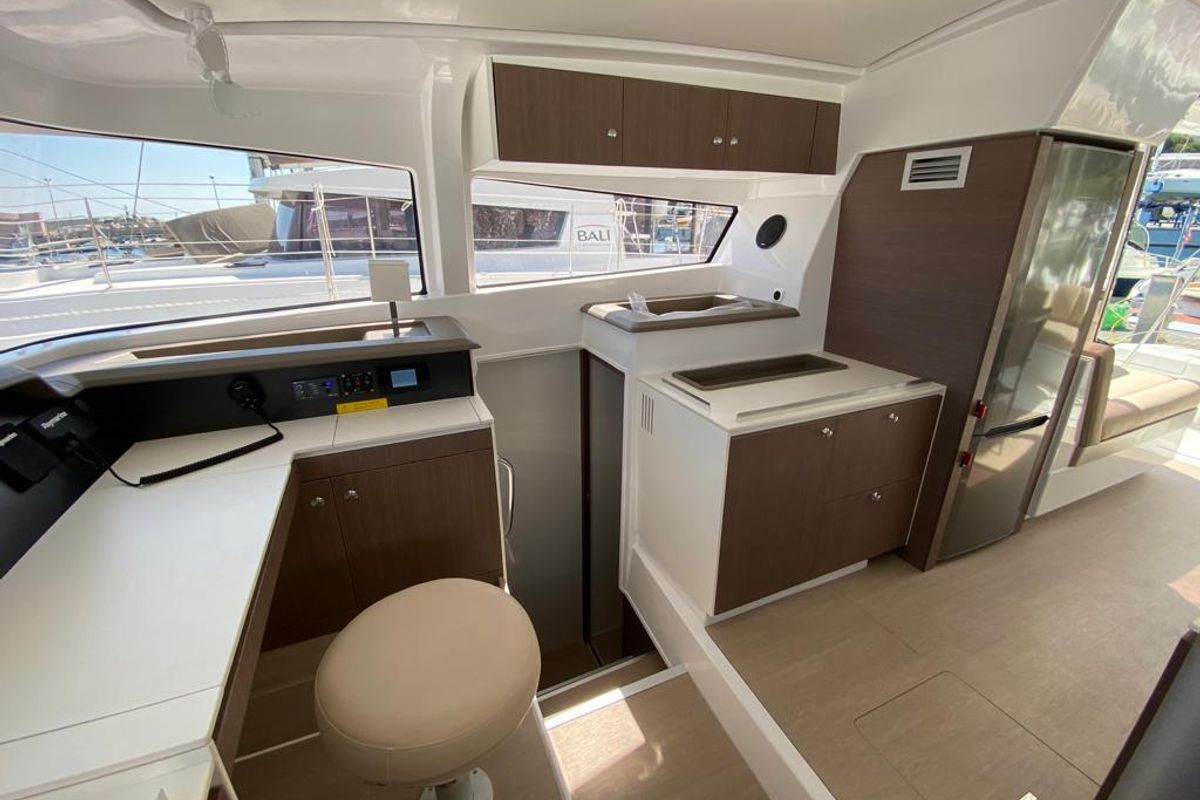 Galley of Orlandina, a Bali 4.1 catamaran at Capo d'Orlando, Italy