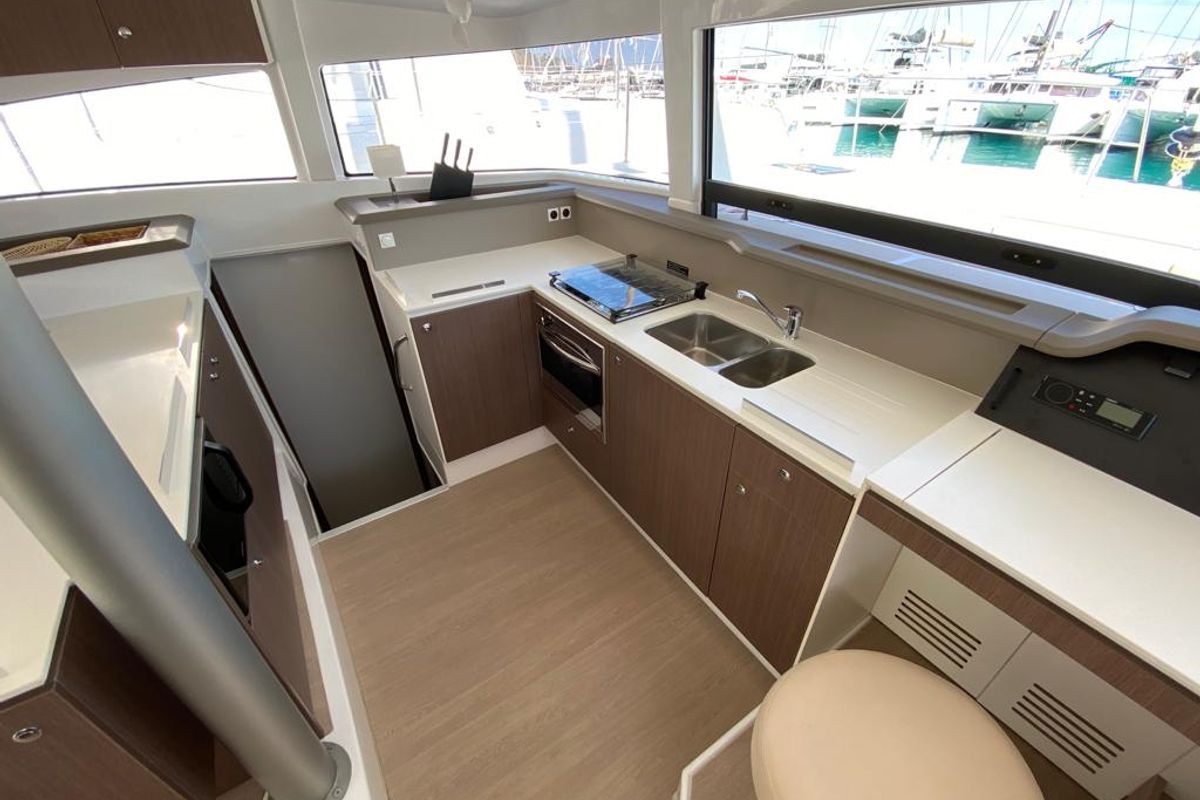 Galley of Orlandina, a Bali 4.1 catamaran at Capo d'Orlando, Italy