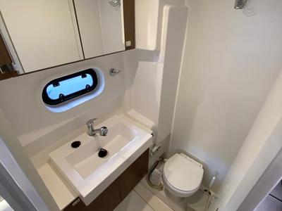 Cockpit of Orlandina, a Bali 4.1 catamaran at Capo d'Orlando, Italy
