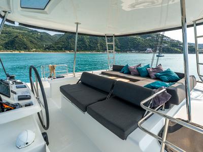 Cockpit of Paco - Premium line, a Lagoon 51 catamaran at Olbia, Italy