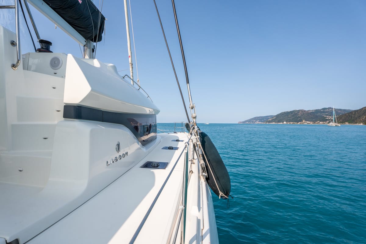 Exterior view of Paco - Premium line, a Lagoon 51 catamaran at Olbia, Italy