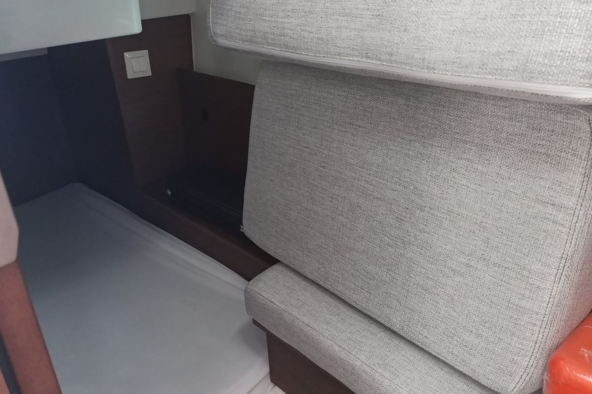 Cabin on Surprise, a Jeanneau Merry Fisher 895 Sport Offshore motorboat at Punat, Croatia