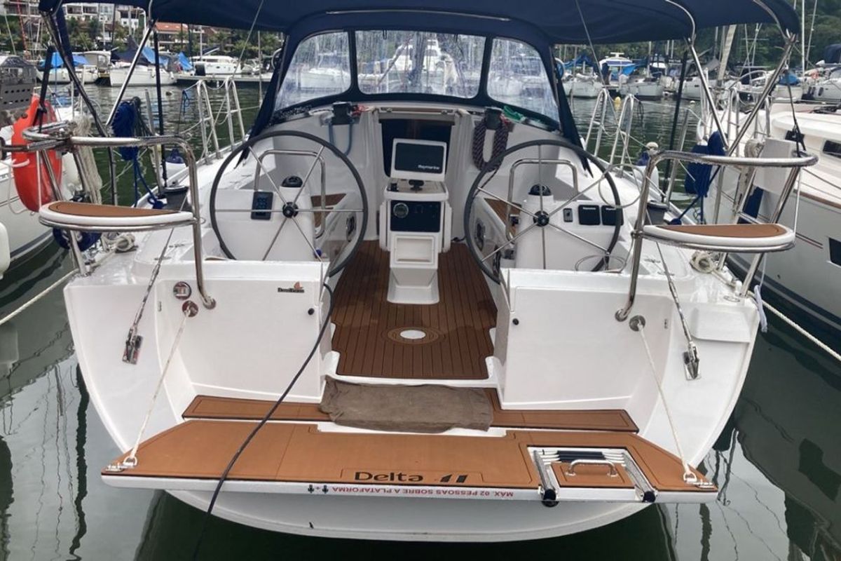 Exterior view of Nossa Toca, a Delta 41 sailboat at Paraty, Brazil
