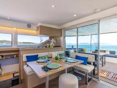 Salon of new Lag 43, a Lagoon 43 catamaran at Olbia, Italy