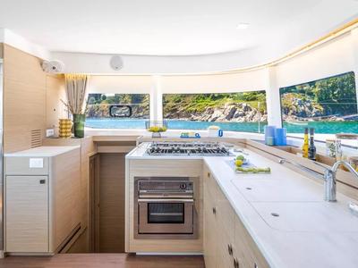 Galley of new Lag 43, a Lagoon 43 catamaran at Olbia, Italy