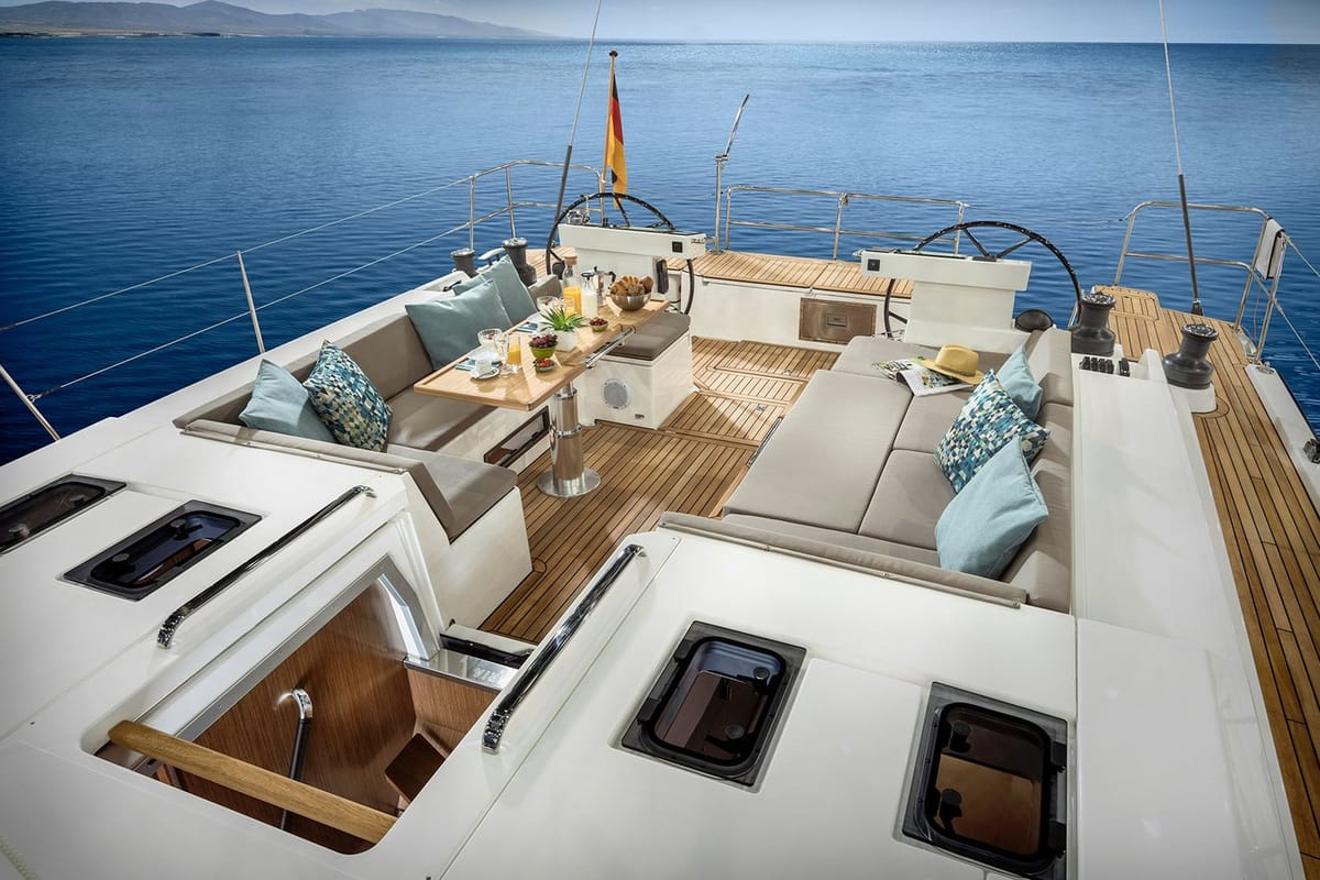 Deck of Aristhesi, a Bavaria C57 sailboat at Volos Municipality, Greece