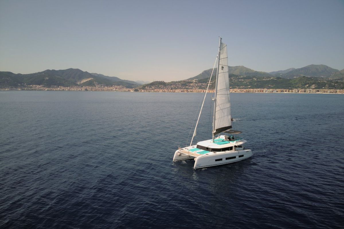 Exterior view of Futura, a Dufour 48 Catamaran catamaran at Cecina, Italy