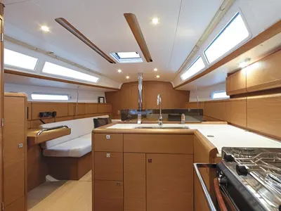Salon of Sunsail 38 Classic, a Jeanneau Sun Odyssey 389 sailboat at Municipal Unit of Lefkada, Greece
