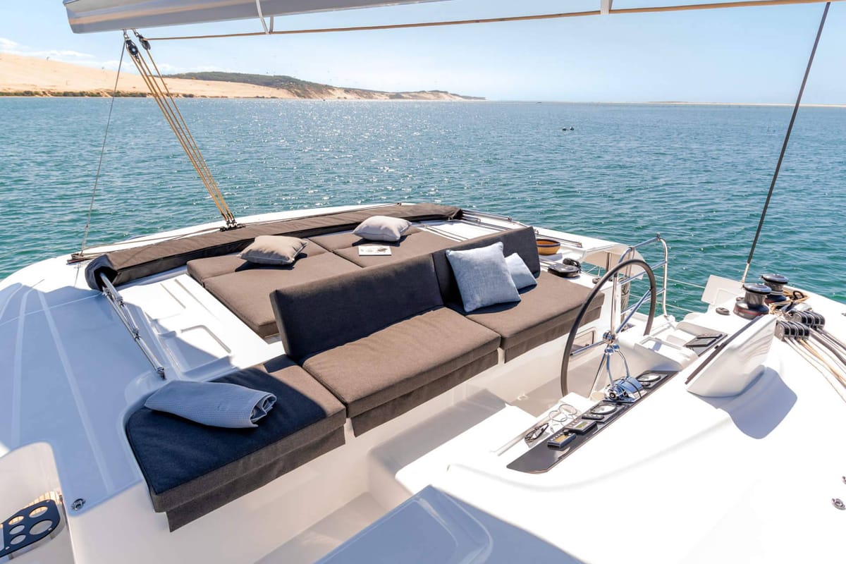 Cockpit of Voyager, a Lagoon 46 catamaran at Palma de Mallorca, Spain