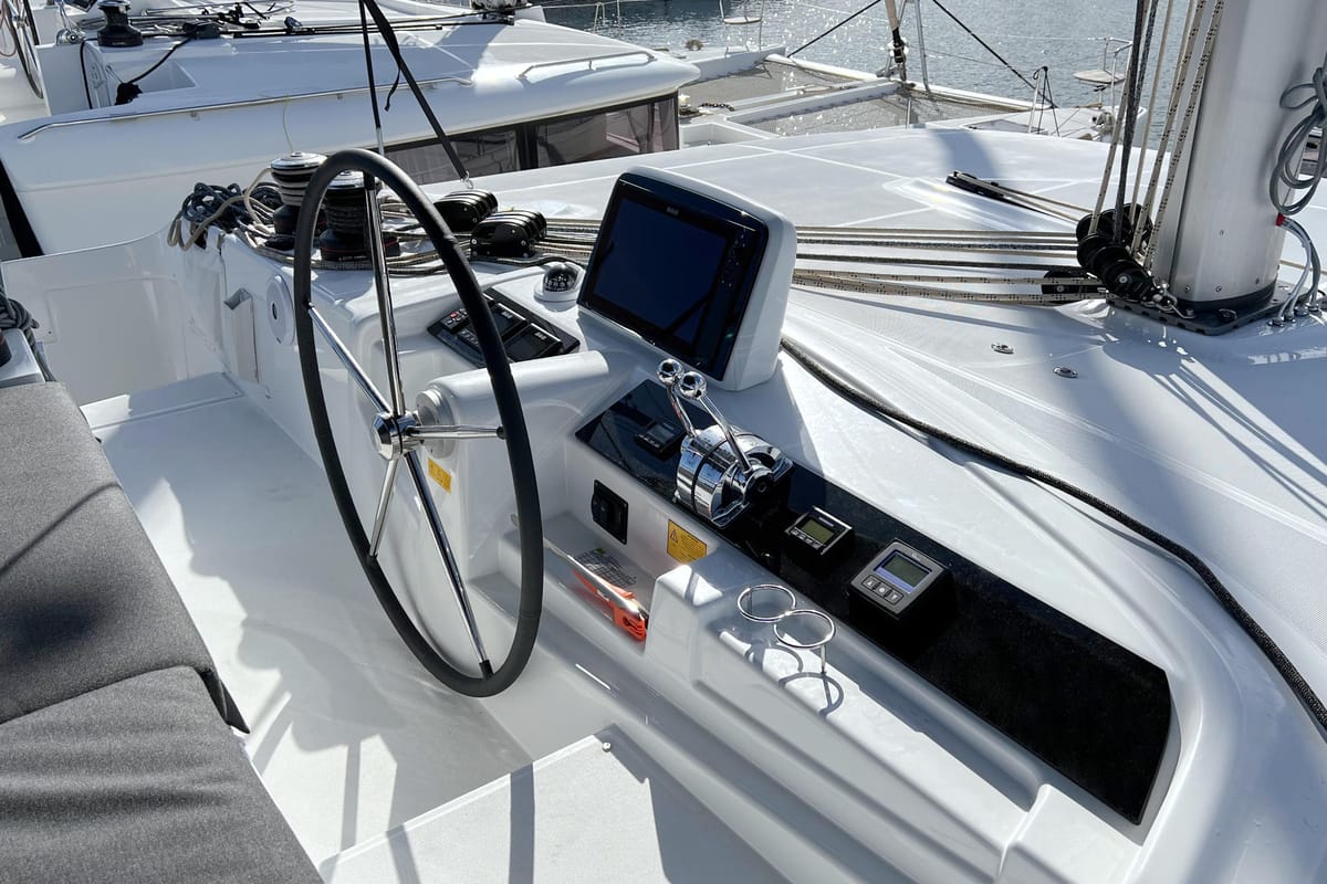 Cockpit of Voyager, a Lagoon 46 catamaran at Palma de Mallorca, Spain