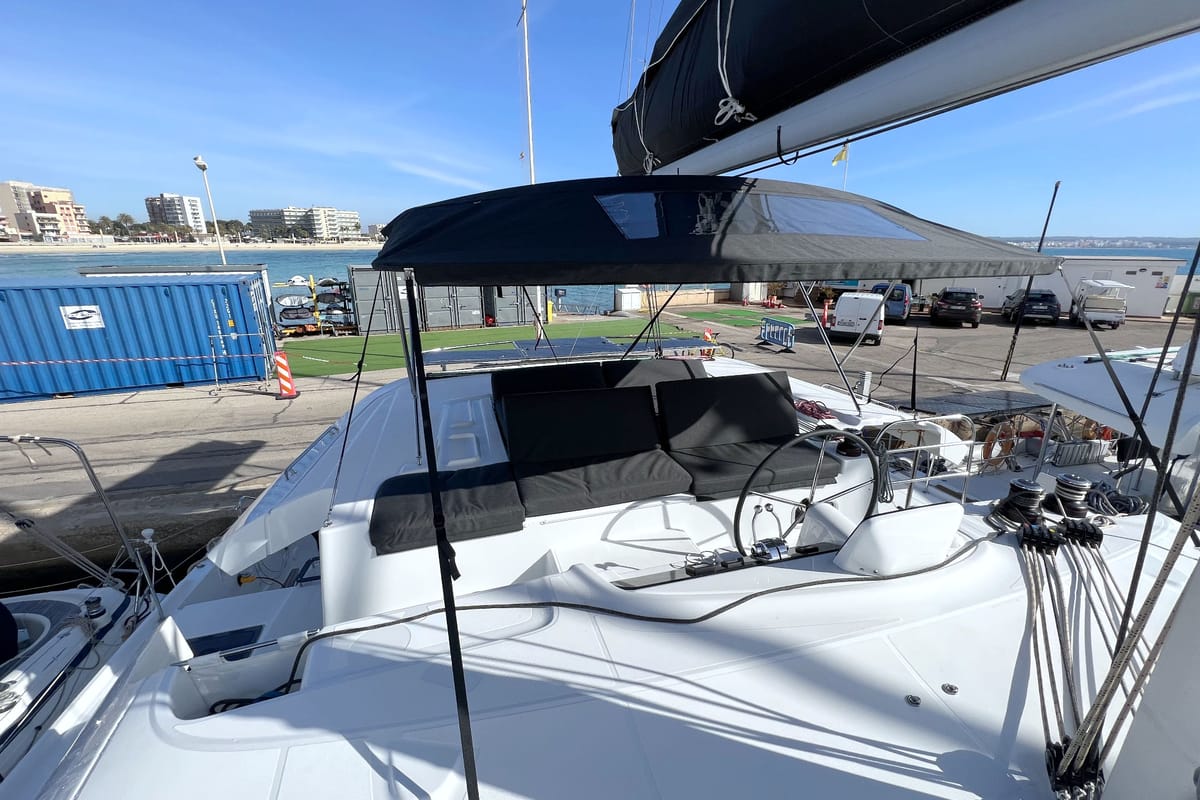 Cockpit of Voyager, a Lagoon 46 catamaran at Palma de Mallorca, Spain