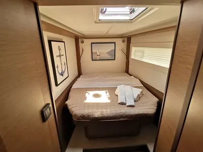 Cabin on Galaxy, a Lagoon 46 catamaran at Athens, Greece