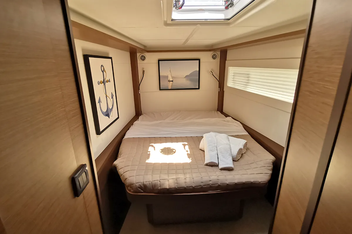 Cabin on Galaxy, a Lagoon 46 catamaran at Athens, Greece