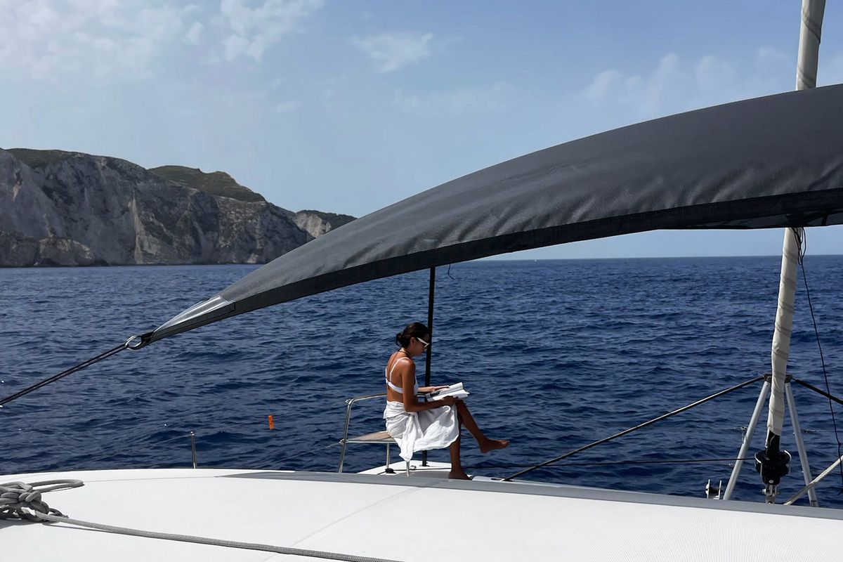 Deck of Galaxy, a Lagoon 46 catamaran at Athens, Greece