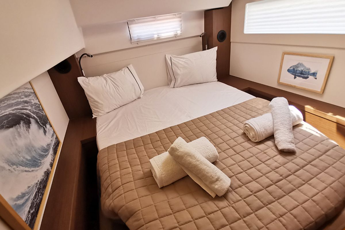 Cabin on Galaxy, a Lagoon 46 catamaran at Athens, Greece
