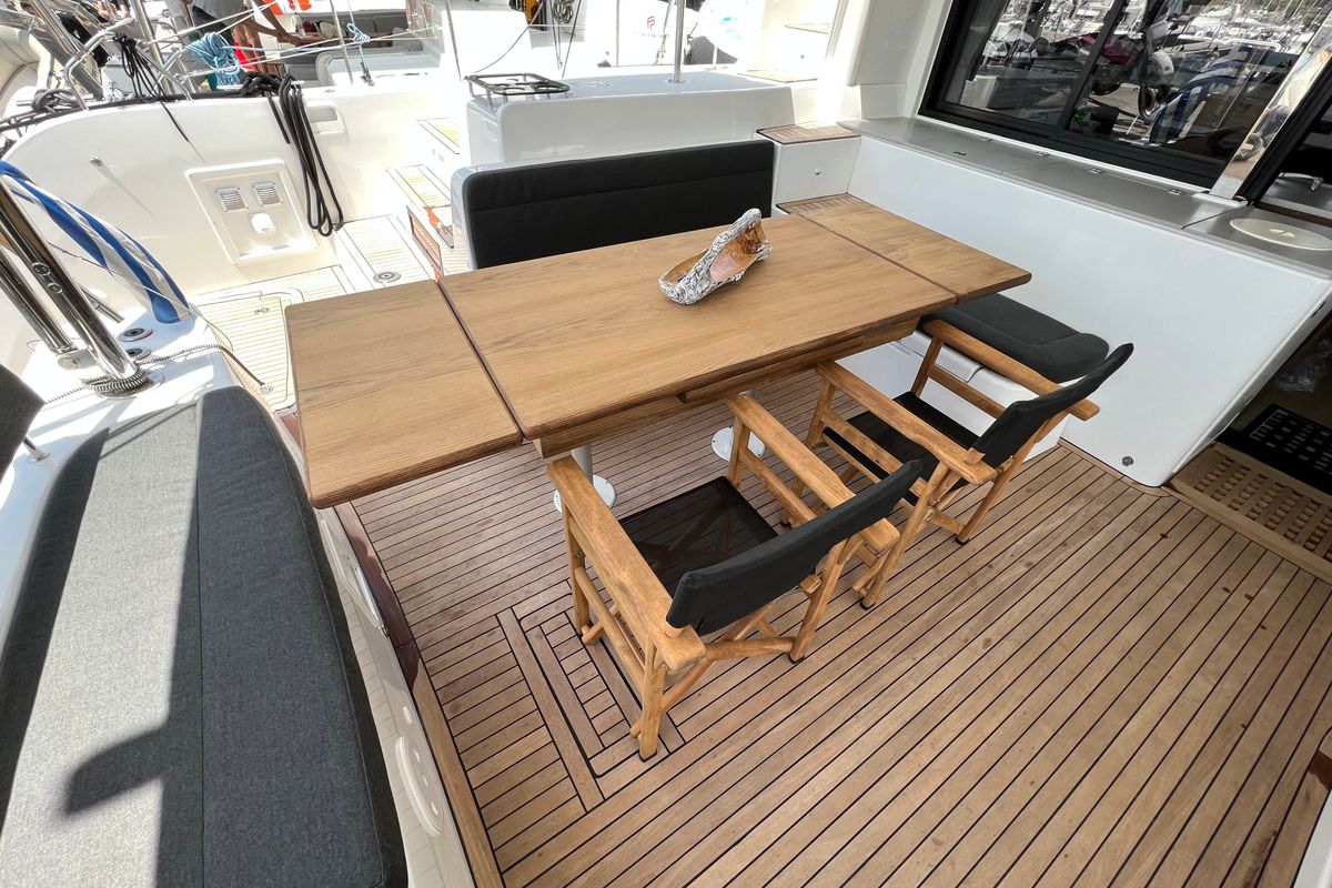 Salon of Galaxy, a Lagoon 46 catamaran at Athens, Greece
