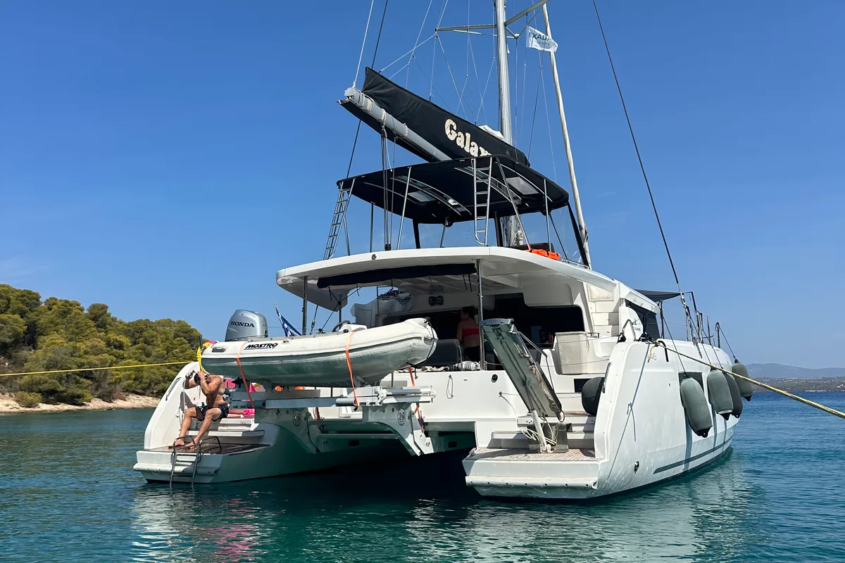 Deck of Galaxy, a Lagoon 46 catamaran at Athens, Greece