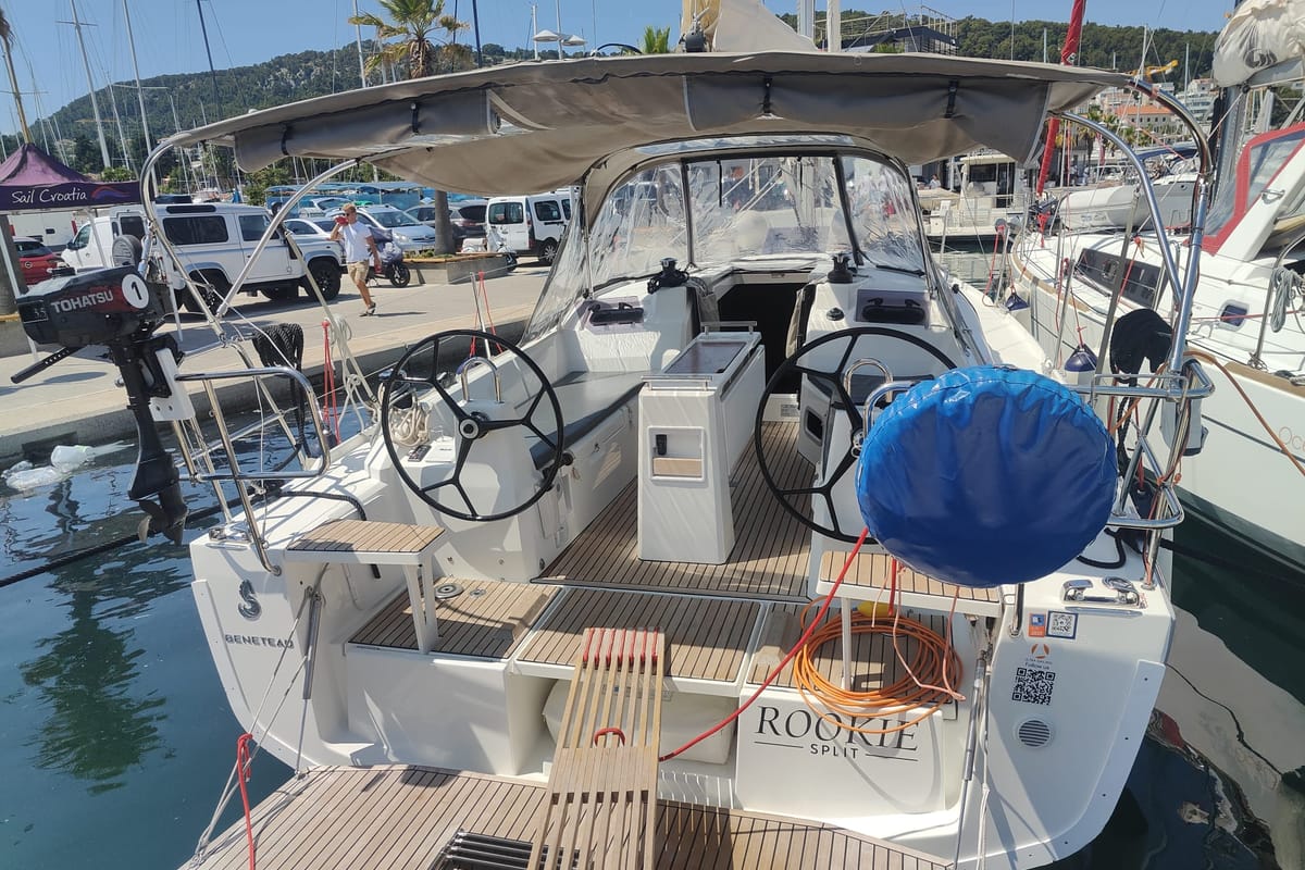 Deck of Rookie, a Beneteau Oceanis 34.1 sailboat at Split, Croatia