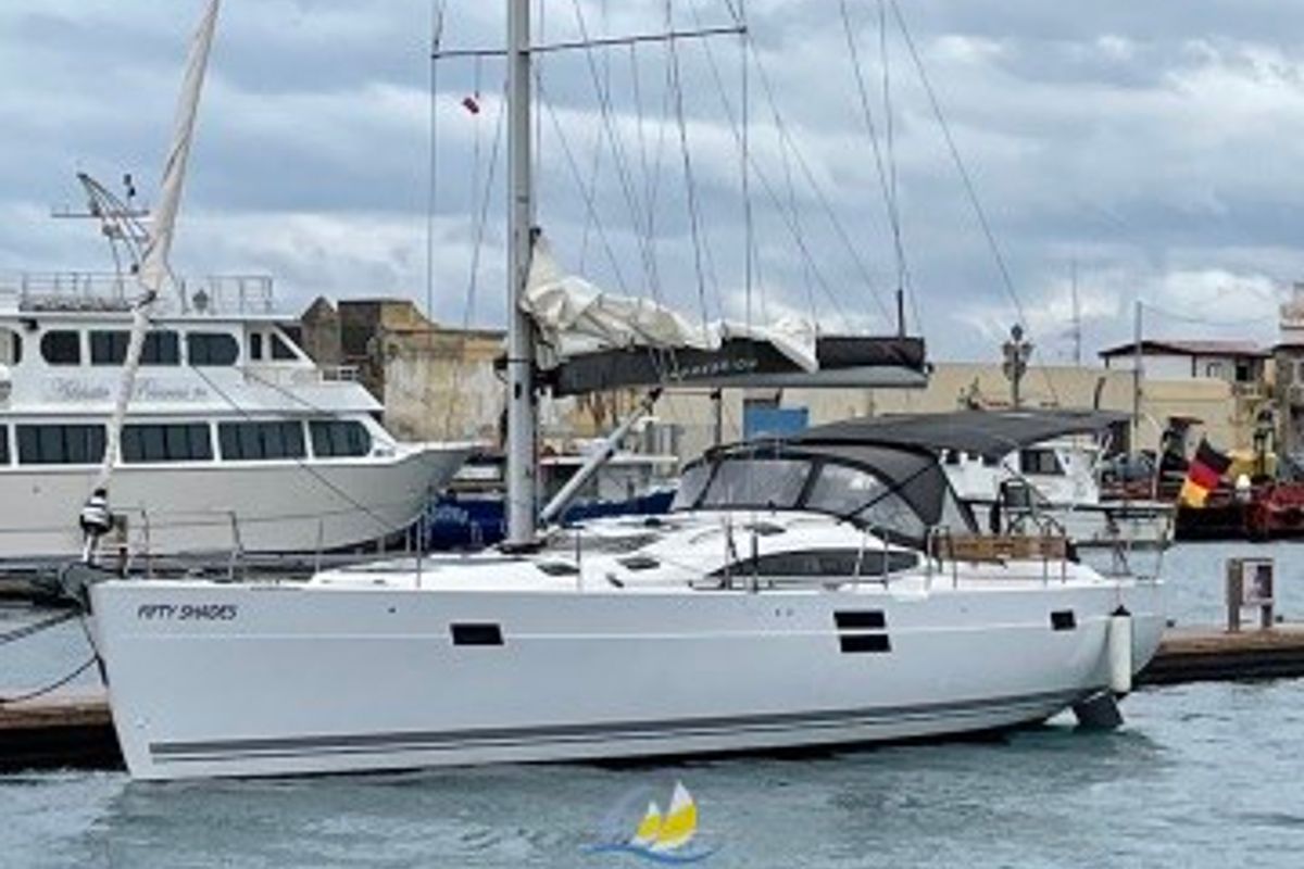 Exterior view of Fifty Shades, a Elan Impression 50 sailboat at es Jonquet, Spain