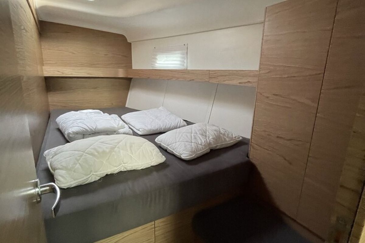 Cabin on Fifty Shades, a Elan Impression 50 sailboat at es Jonquet, Spain
