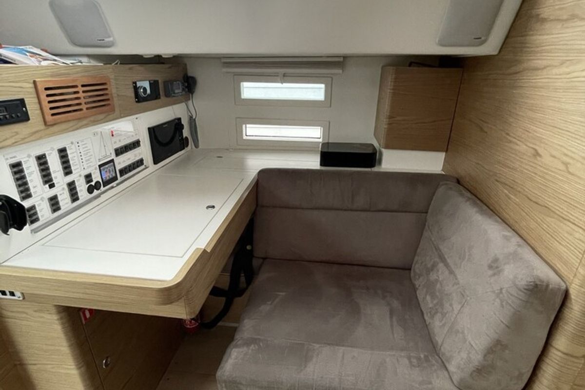 Salon of Fifty Shades, a Elan Impression 50 sailboat at es Jonquet, Spain