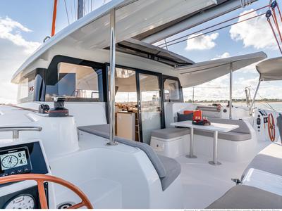 Cockpit of Mara’amu, a Excess 11 catamaran at Papeete, France