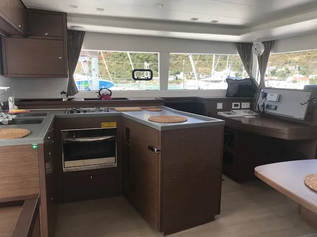 Paula, a Lagoon Lagoon 450 Fly catamaran at Sant Antoni de Portmany, Spain