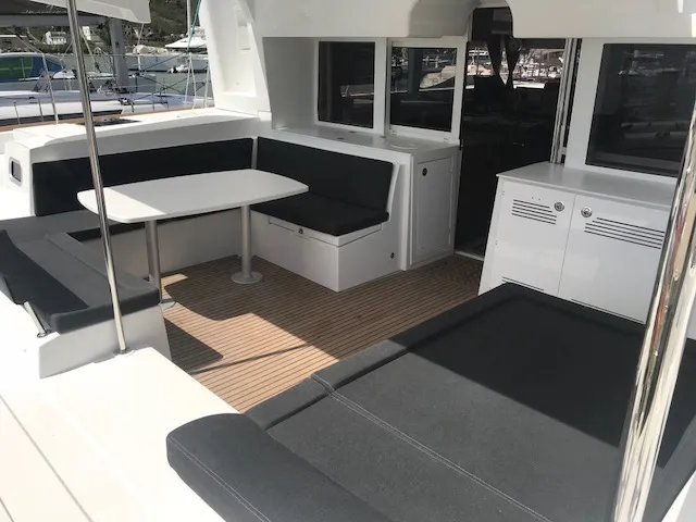 Paula, a Lagoon Lagoon 450 Fly catamaran at Sant Antoni de Portmany, Spain
